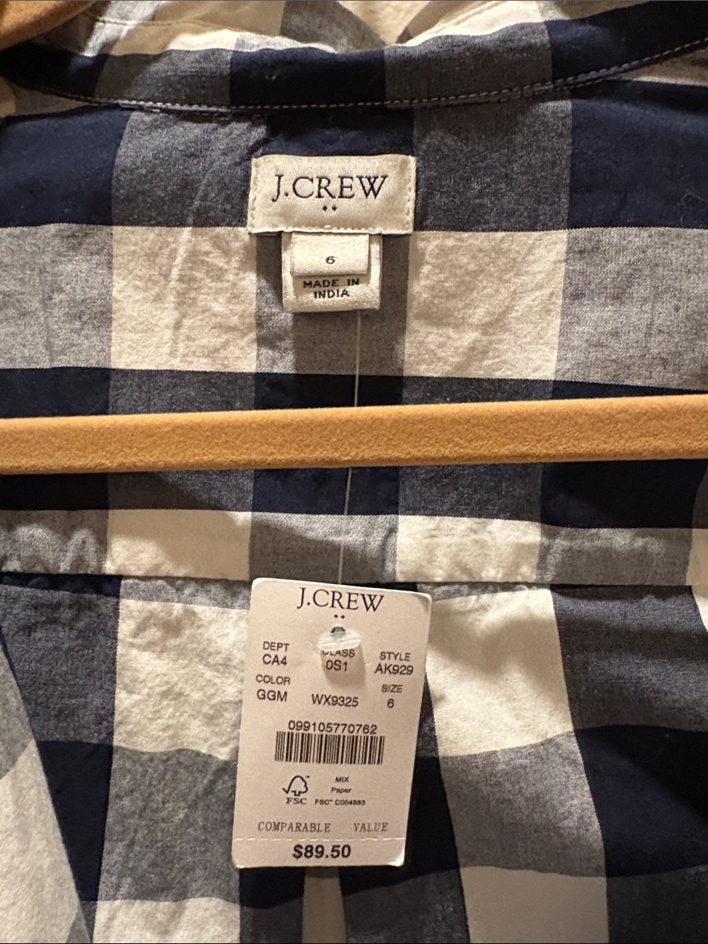 J. Crew Navy Blue & White Buffalo Check Button-Front Shirt Dress w/Waist Tie NWT - Picture 3 of 3